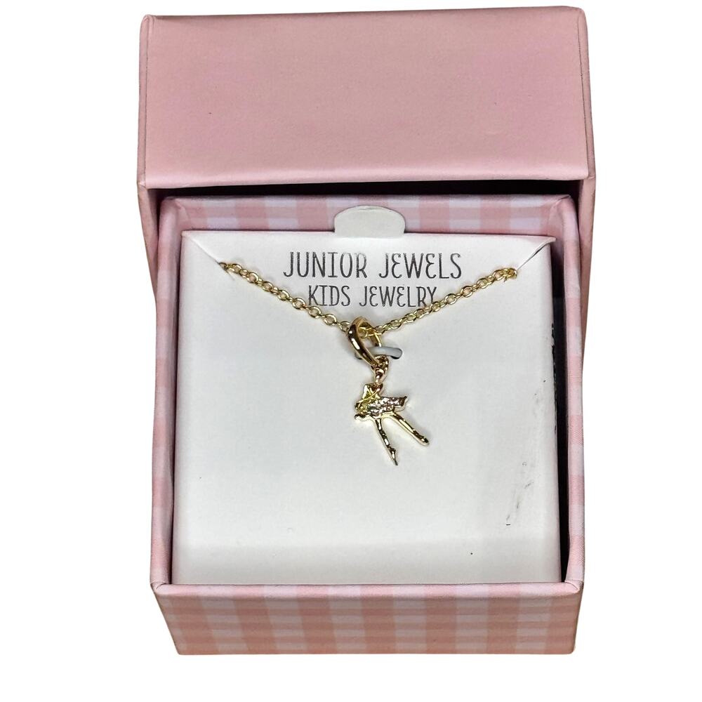 NIB Junior Jewels Dancer Ballerina Ballet Jeweled Gold Tone Necklace Kid Jewelry